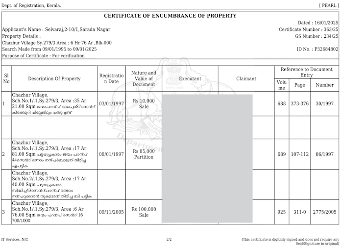 Certified Encumbrance Certificate