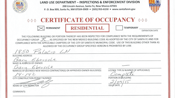 MH Occupancy Certificate